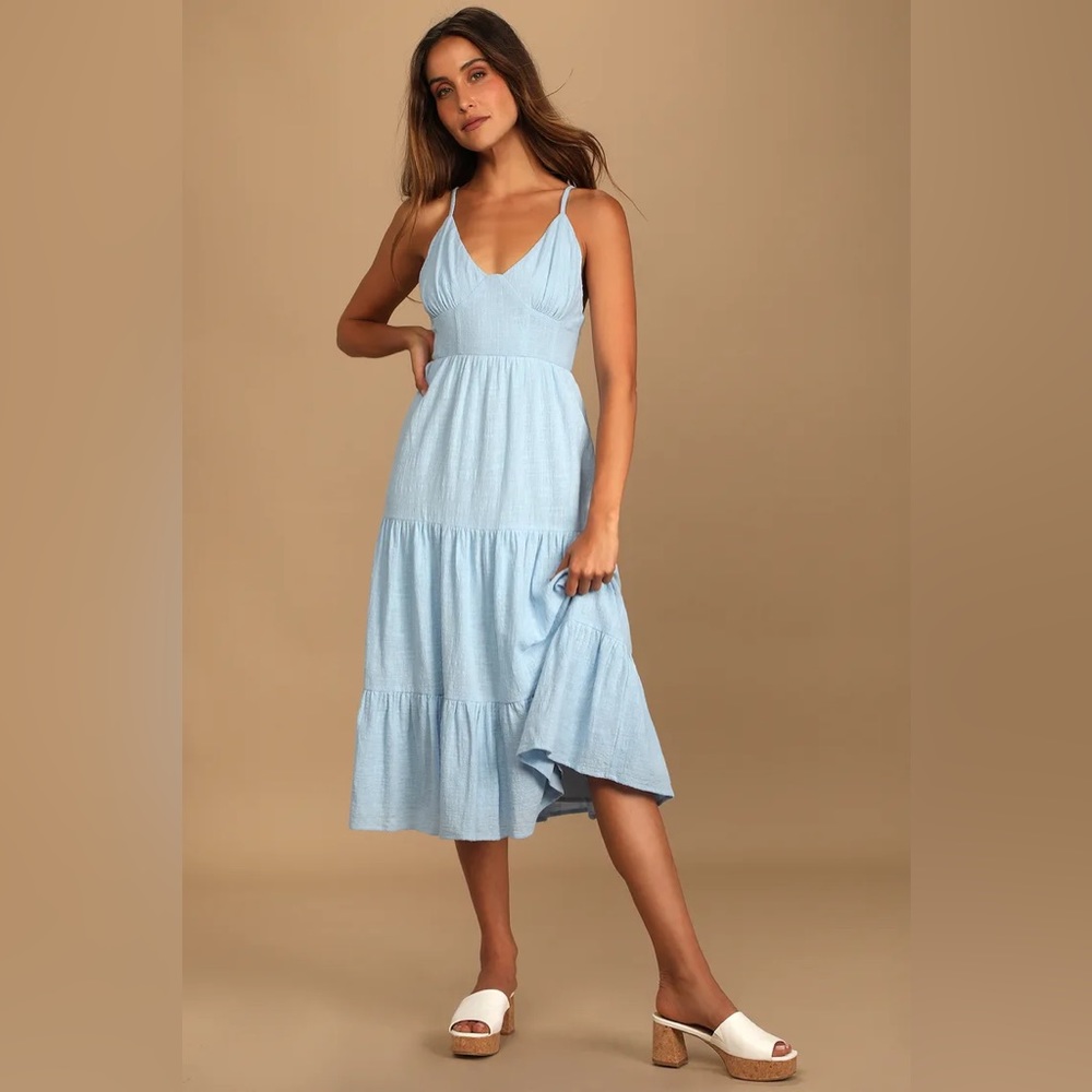 Lulus Light Blue Tiered Midi Dress